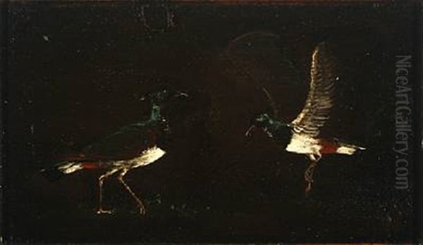 Two Lapwings Oil Painting by Johan Thomas Lundbye