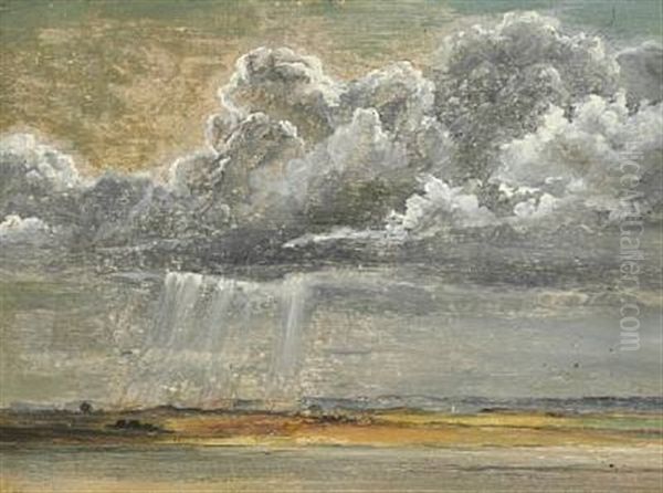 Clouds Heavy With Rain Above Flyvesandsbakkerne And Arreso Oil Painting by Johan Thomas Lundbye