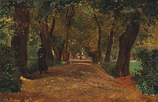 Alle Med Abbed. Villa Borghese Oil Painting by Johan Thomas Lundbye