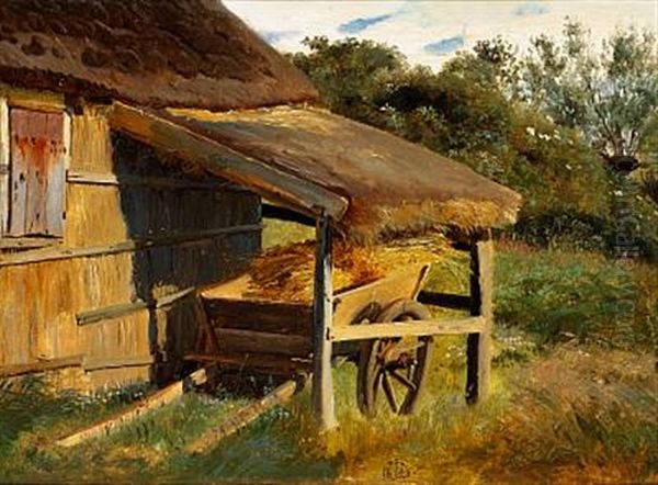 En Kaerre Under Et Halvtag Ved En Bondegaard Oil Painting by Johan Thomas Lundbye