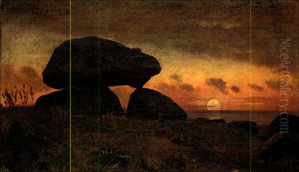 Rocks At Sunset Oil Painting by Johan Thomas Lundbye