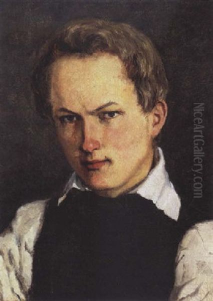 Portraet Af Billedhuggeren Jens Adolf Jerichau Oil Painting by Johan Thomas Lundbye