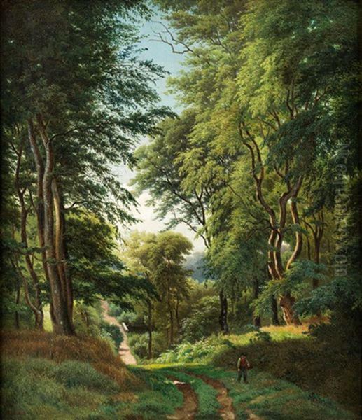 Blick Entlang Eines Sommerlichen Waldweges Oil Painting by Anders Christian Lunde