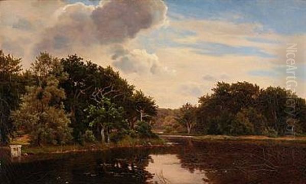 Forest Lake At Hellebaek, Denmark Oil Painting by Anders Christian Lunde