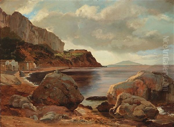 Coastal Scape From Capri Oil Painting by Anders Christian Lunde