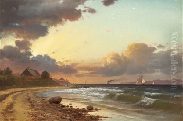 Abendstimmung In Der Bucht Mit Segelschiffen Am Horizont Oil Painting by Anders Christian Lunde