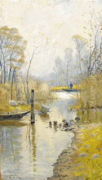 Fiskare Vid Montigny-sur-loing I Frankrike Oil Painting by Justus Lundegard