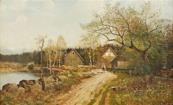 Varlandskap Oil Painting by Justus Lundegard