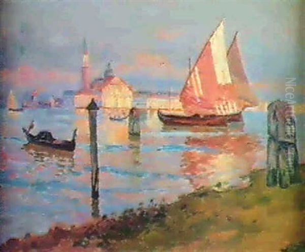 Vy Over Kanaler,venedig Oil Painting by Justus Lundegard