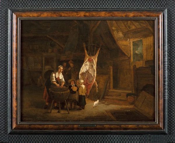 Cuisine De Ferme Animee Oil Painting by Gerrit Lundens