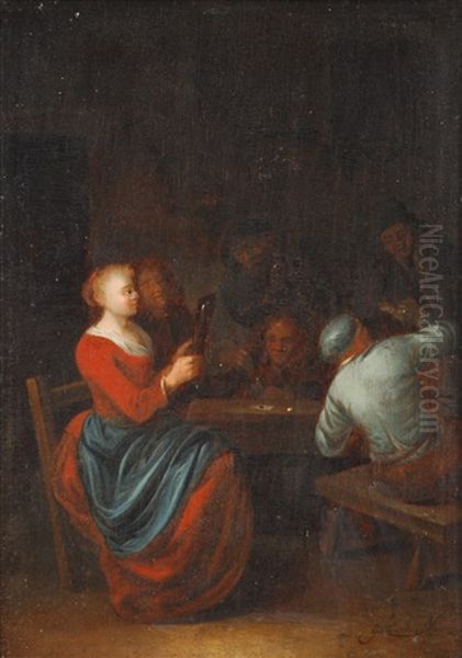 Joueurs De Cartes Dans Une Taverne Oil Painting by Gerrit Lundens