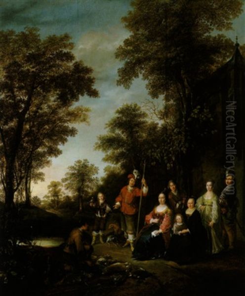 Ein Vornehmer Jager Zeigt Die Jagdbeute Seiner Familie Oil Painting by Gerrit Lundens