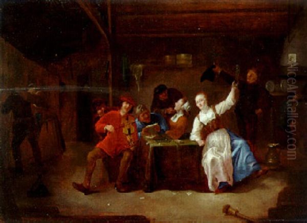 Peasants Making Music In A Tavern Oil Painting by Gerrit Lundens