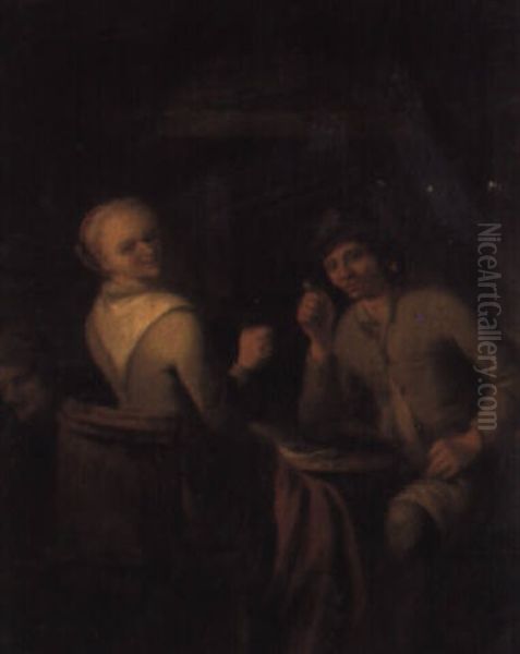 Peasants Merrymaking In A Tavern Oil Painting by Gerrit Lundens