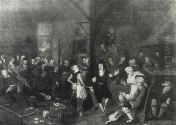 Peasants Dancing In A Tavern Oil Painting by Gerrit Lundens