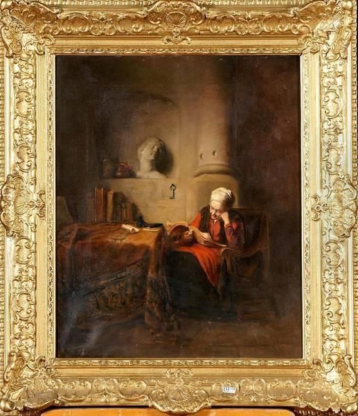 Vieille Femme A La Lecture Dans Un Interieur Oil Painting by Herman Berbrugge