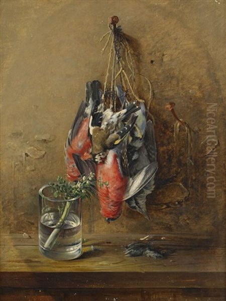 Hangande Kramsfaglar Oil Painting by Theodor Lundh