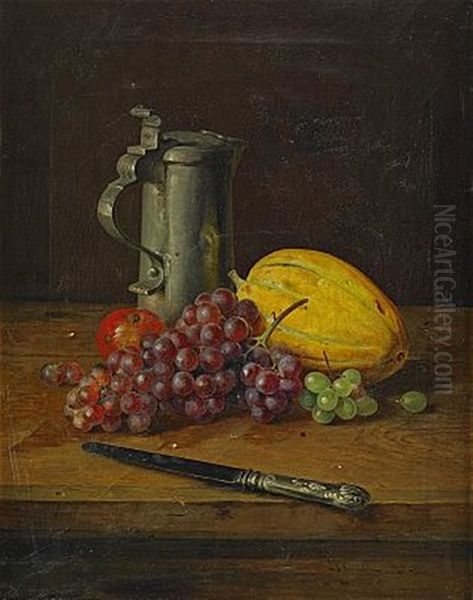 Stilleben Med Tennstop Och Frukter Oil Painting by Theodor Lundh