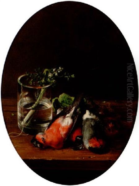 Stilleben Med Domherrar Och Glas Oil Painting by Theodor Lundh