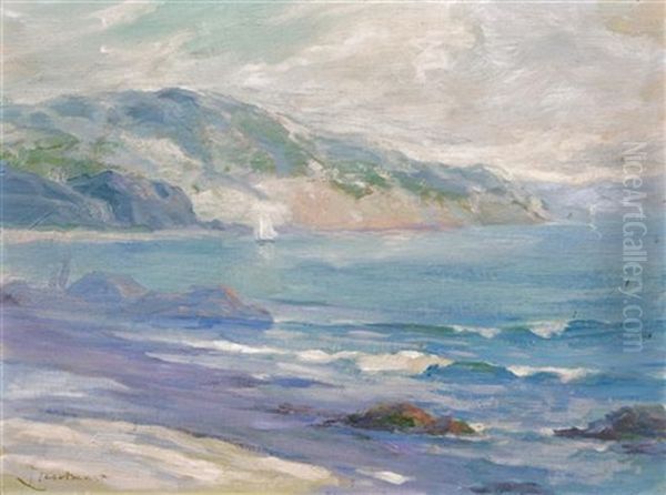 Light Blue Seascape Oil Painting by Leon Lundmark