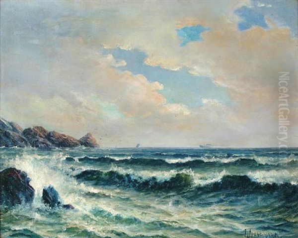 Coastal Scene With Ships In The Distance Oil Painting by Leon Lundmark