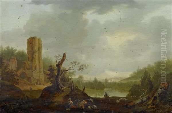 Peasant Couple Resting Before A Ruin Oil Painting by Nicolaes Berchem