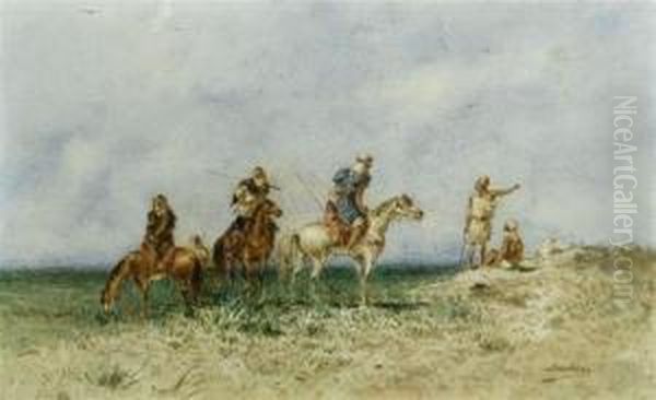 Oriental Rider In The Steppe Oil Painting by Narcisse Berchere