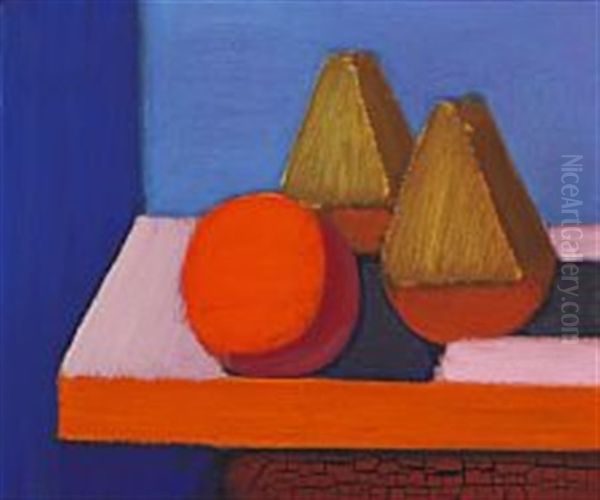 Still Life With Orange And Two Green Fruits, C Oil Painting by Vilhelm Lundstrom