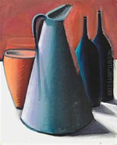 Still Life With Brown Jar, Large Jug And Two Bottles by Vilhelm Lundstrom