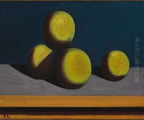 Fire Gronne Frugter (four Green Fruits) Oil Painting by Vilhelm Lundstrom