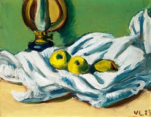 Still Life With Three Yellow Fruits On A White Cloth Oil Painting by Vilhelm Lundstrom