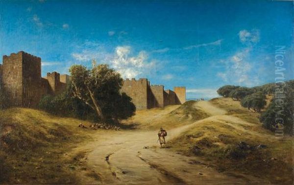 Murailles De Jerusalem Oil Painting by Narcisse Berchere