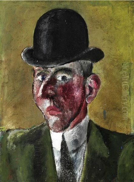 Selvportraet Med Bowlerhat (self Portrait
With Bowler Hat) Oil Painting by Vilhelm Lundstrom