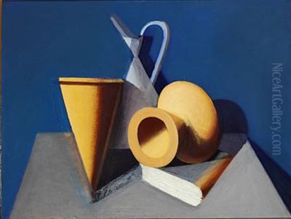 Still Life With Pitcher, Vase And Book Oil Painting by Vilhelm Lundstrom