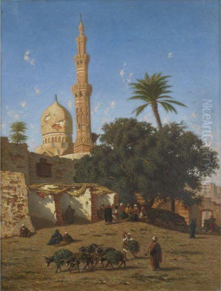 Outside The Walls Of A North African City Oil Painting by Narcisse Berchere