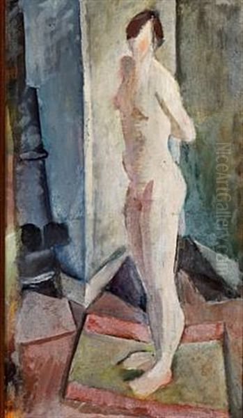 Standing Female And Stove Oil Painting by Vilhelm Lundstrom