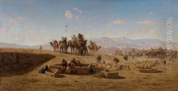 Le Puits De Jacob, Entre Ken Leban Et Naplous, Syrie Oil Painting by Narcisse Berchere