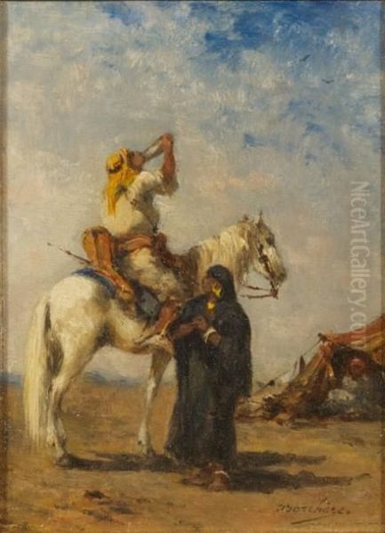 La Halte Du Cavalier Oil Painting by Narcisse Berchere