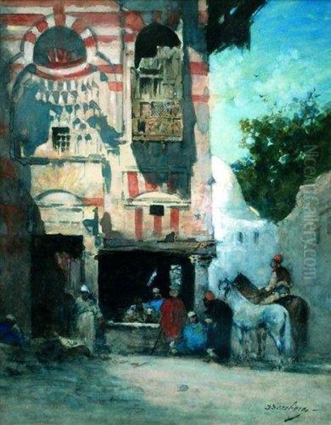 Scene De Ville Orientale Animee. Oil Painting by Narcisse Berchere