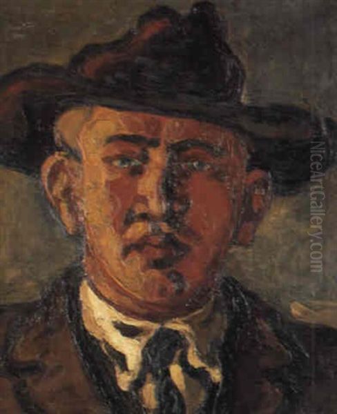 Selvportraet Med Bredskygget Hat Oil Painting by Vilhelm Lundstrom