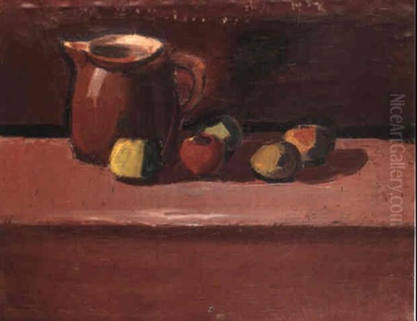 Nature Morte Med Kande Og Aebler Oil Painting by Vilhelm Lundstrom