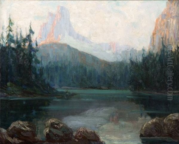 Lake In A High Sierra Landscape Oil Painting by Fernand Harvey Lungren