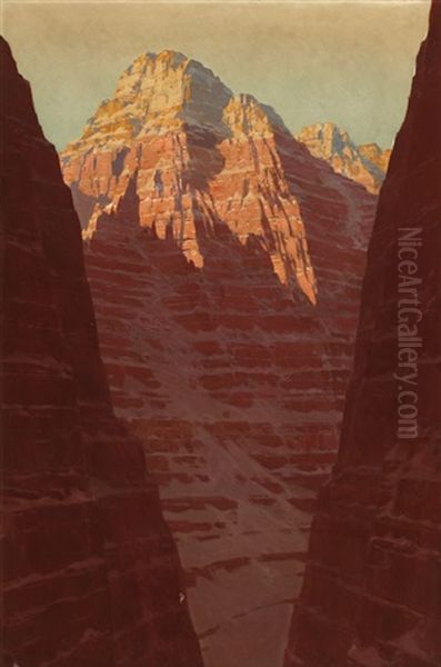 Sunrise On Canyon Walls Oil Painting by Fernand Harvey Lungren