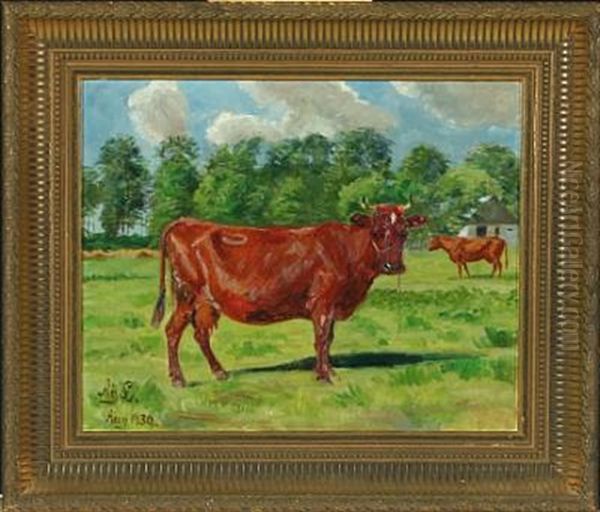 Cow In The Field Oil Painting by Agnes Cathinka Vilhelmine Lunn