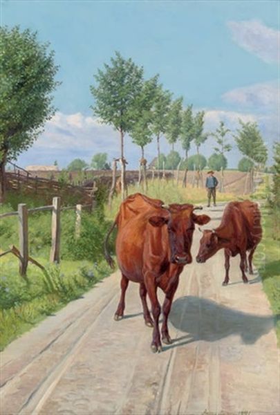 A Road Near Orehoved On The Island Of Falster Oil Painting by Agnes Cathinka Vilhelmine Lunn