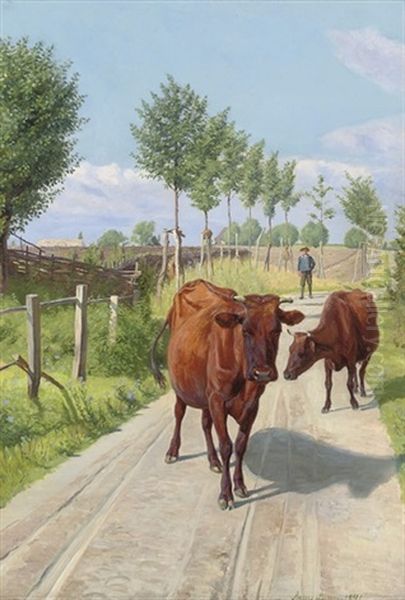 A Road Near Orehoved On The Island Of Falster Oil Painting by Agnes Cathinka Vilhelmine Lunn