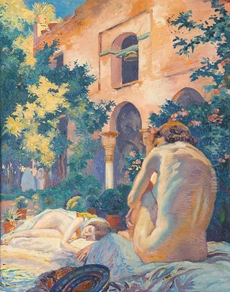 Jeunes Filles Nues Au Jardin Oil Painting by Huib (Huber Marie) Luns