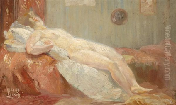 Reclining Nude Oil Painting by Huib (Huber Marie) Luns