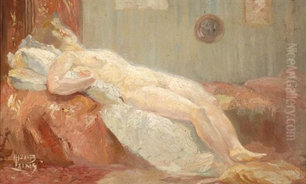 Reclining Nude Oil Painting by Huib (Huber Marie) Luns