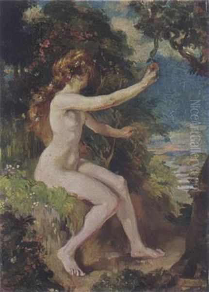 A Female Nude Oil Painting by Huib (Huber Marie) Luns